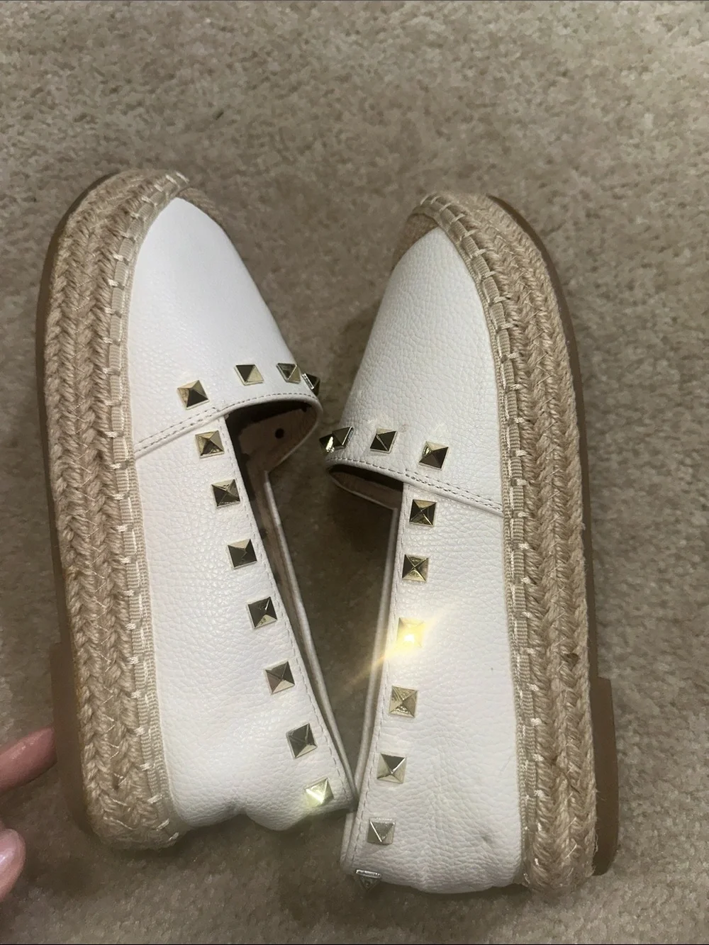 Steven by Steve Madden White Espadrille Flats with Gold Studs
